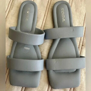 Soda Double Strap Square Toe Sandals Faux Leather